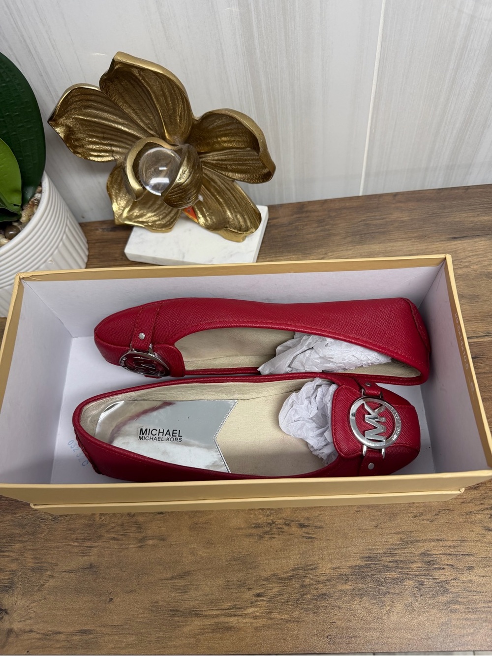 Michael Kors Women's Red Logo Ballet Flats